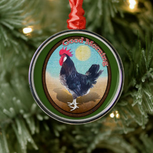 Minorca Rooster Goedemorgen  Ovaal Metalen Ornament