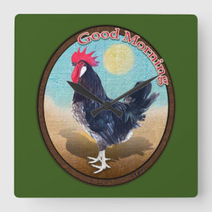 Minorca Rooster Goedemorgen Ovaal Vierkante Klok