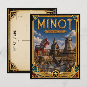 Minot North Dakota Vintage Art Deco Gouden Tijdper Briefkaart