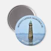 Minots Ledge Lighthouse Massachusetts Round Magnet (Recto/Verso)