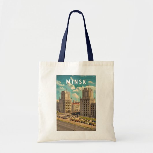 Minsk Wit-Rusland Illustratie Reizen Art Vintage Tote Bag (Voorkant)