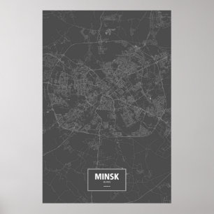 Minsk, Wit-Rusland (wit op zwart) Poster