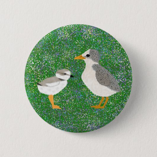 Minst Tern en Pipy Plover Chick in Wildbloemen Ronde Button 5,7 Cm (Voorkant)