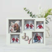 Mint 3D Kerstmis 5 Fotofamilie Feestdagenkaart (Staand voorkant)