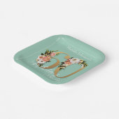 Mint 60th Birthday Gold Text Floral Custom Papieren Bordje (Gebogen)