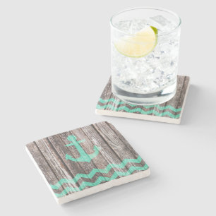 Mint Anchor op oud hout Stenen Onderzetter
