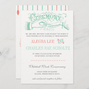 Mint and Peach Modern Vintage Typography Invite Kaart