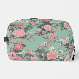 Mint and Pink Cherry Blossom Monogram Initial Toilettasje