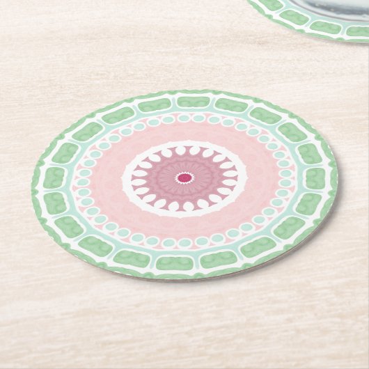 Mint and Pink Geometric Mandala Pattern Ronde Kartonnen Onderzetter (Gebogen)