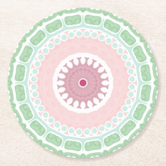 Mint and Pink Geometric Mandala Pattern Ronde Kartonnen Onderzetter (Voorkant)