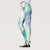 Mint Aqua Blauw Inkt Marmer Leggings (Links)