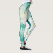 Mint Aqua Blauw Inkt Marmer Leggings (Rechts)