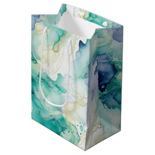 Mint Aqua Blauw Inkt Marmer Medium Cadeauzakje