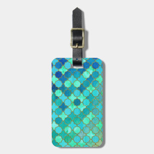 Mint Aqua Blauwgroen Gold Oriental Moroccan Tegel Bagagelabel
