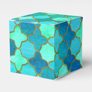 Mint Aqua Blauwgroen Gold Oriental Moroccan Tegel Bedankdoosjes