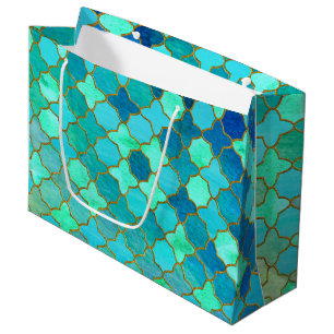 Mint Aqua Blauwgroen Gold Oriental Moroccan Tegel Large Cadeauzakje
