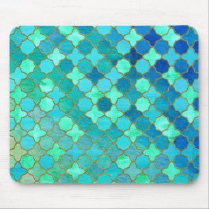 Mint Aqua Blauwgroen Gold Oriental Moroccan Tegel Muismat