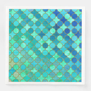 Mint Aqua Blauwgroen Gold Oriental Moroccan Tegel Servet