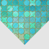 Mint Aqua Blauwgroen Gold Oriental Moroccan Tile Tissuepapier (Detail)