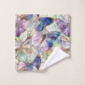 Mint Aqua Bleu Papillons pourpres (Gant de toilette)