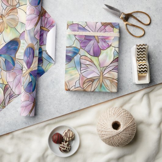 Mint Aqua Blue Paarse Vlinders Cadeaupapier (Crafts)