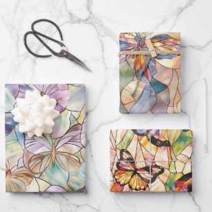 Mint Aqua Blue Paarse Vlinders Inpakpapier Vel