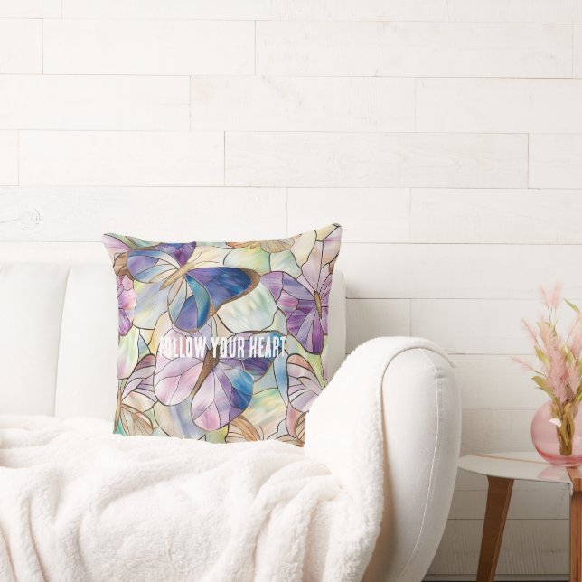 Mint Aqua Blue Paarse Vlinders Kussen (Bank)