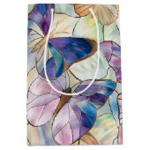 Mint Aqua Blue Paarse Vlinders Medium Cadeauzakje (Voorkant)