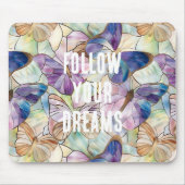 Mint Aqua Blue Paarse Vlinders Muismat (Voorkant)