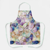 Mint Aqua Blue Paarse Vlinders Schort (Voorkant)