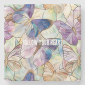 Mint Aqua Blue Paarse Vlinders Stenen Onderzetter (Voorkant)