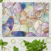 Mint Aqua Blue Paarse Vlinders Theedoek (Gevouwen)