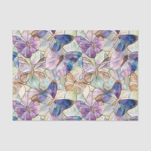 Mint Aqua Blue Paarse Vlinders Tissuepapier (Voorkant)