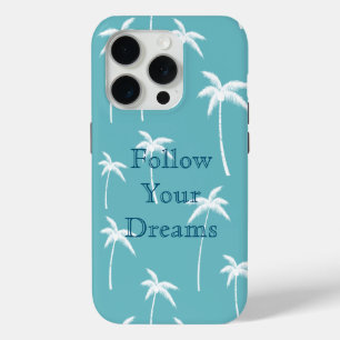 Mint Aqua en witte palmbomen iPhone 15 Pro Case