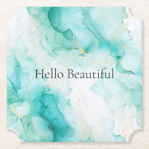 Mint Aqua Glam Elegant Goud Marmer Kartonnen Onderzetters