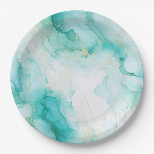Mint Aqua Glam Elegant Goud Marmer Papieren Bordje