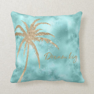 Mint Aqua Gold Palm Tree Glitter Dream Kussen