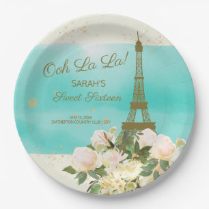 Mint Aqua Goud Eiffeltoren Parijs Sweet 16 Papieren Bordje