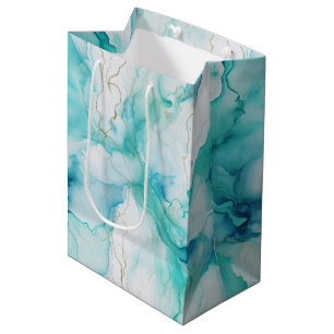 Mint Aqua Goud Inkt Marmer Medium Cadeauzakje