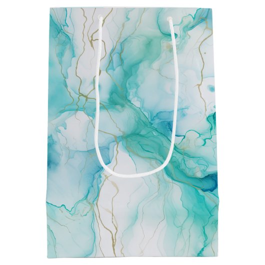 Mint Aqua Goud Inkt Marmer Medium Cadeauzakje (Achterkant)