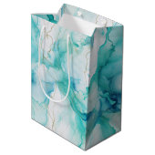 Mint Aqua Goud Inkt Marmer Medium Cadeauzakje (Achterkant Gekanteld)