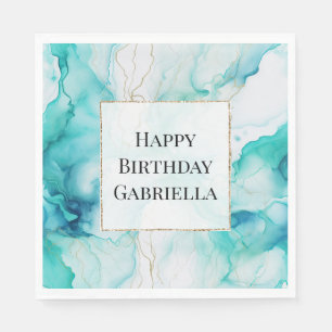 Mint Aqua Goud Inkt Marmer Servet