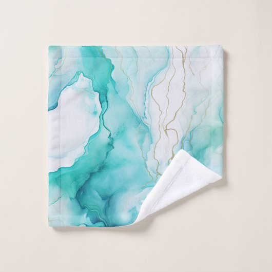 Mint Aqua Ink Marmer Bad Handdoek (Wasdoekje)
