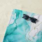 Mint Aqua Ink Marmer Strandlaken (In situ)
