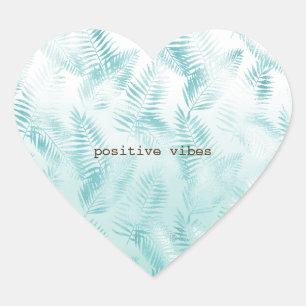 Mint Aqua Ombre Tropical Leaves Hart Sticker