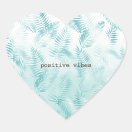 Mint Aqua Ombre Tropical Leaves Hart Sticker