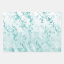 Mint Aqua Ombre Tropical Leaves Inpakpapier Vel