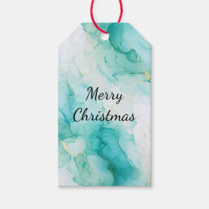 Mint Aqua Pearl Gold Marble Cadeaulabel