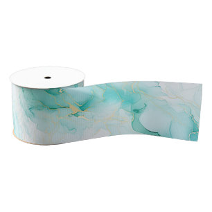 Mint Aqua Pearl Gold Marble Grosgrain Lint