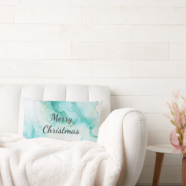 Mint Aqua Pearl Gold Marble Kussen (Bank)